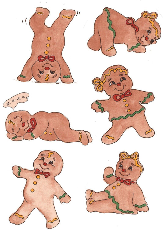 Christmas Gingerbread Kid Cookies 6 pcs 3" Waterslide Ceramic Decals