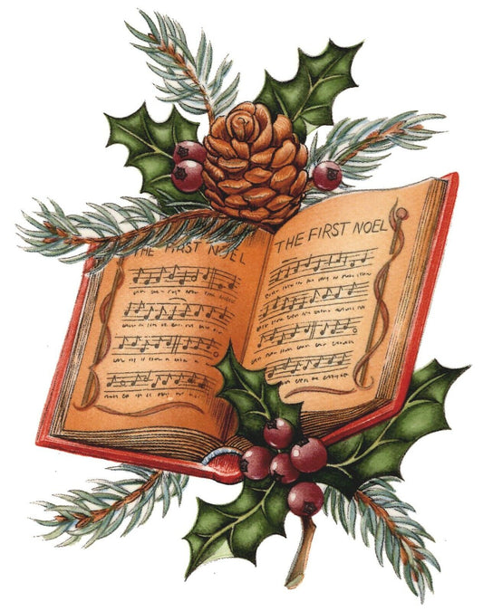 Christmas Vintage Hymnal Holly Berry Overglaze Waterslide Ceramic Decals
