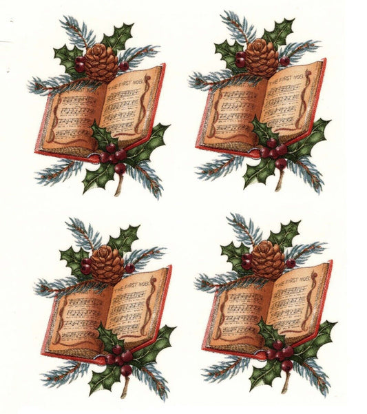 Christmas Hymn Book Pine Cone  4 pcs  2" X 1-1/2"  Waterslide Ceramic Decals