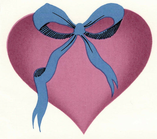Pink Heart Blue Ribbon Bow Overglaze Waterslide Ceramic Decals
