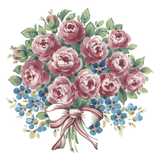 Pink Rose Blue Accent Flowers 12 pcs 1" X 1" Waterslide Ceramic Decals