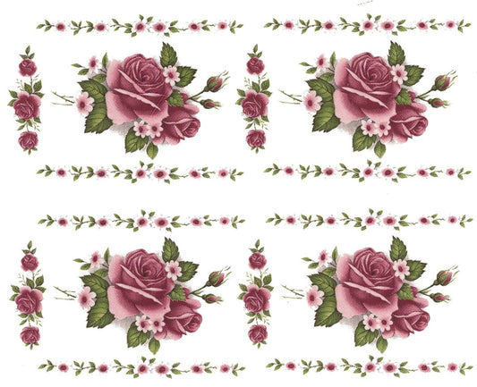 Pink Rose Flower Borders Waterslide Ceramic Decals