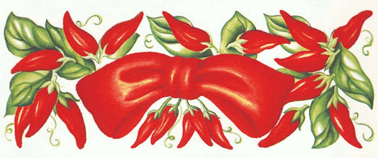 Chili Pepper Bow Wrap Wraparound 1 pc 8" X 3" Overglaze Waterslide Ceramic Decal