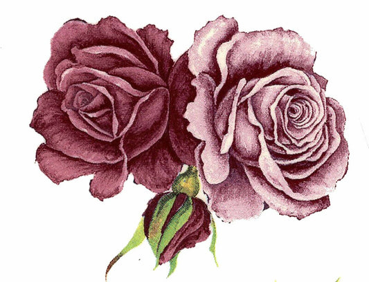 Pink Roses with Bud 4 pcs 2-1/4" X 2" Waterslide Ceramic Decals