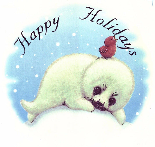 Happy Holiday Baby Seal Baby Bird 7-1/2" Overglaze Waterslide Ceramic Decal