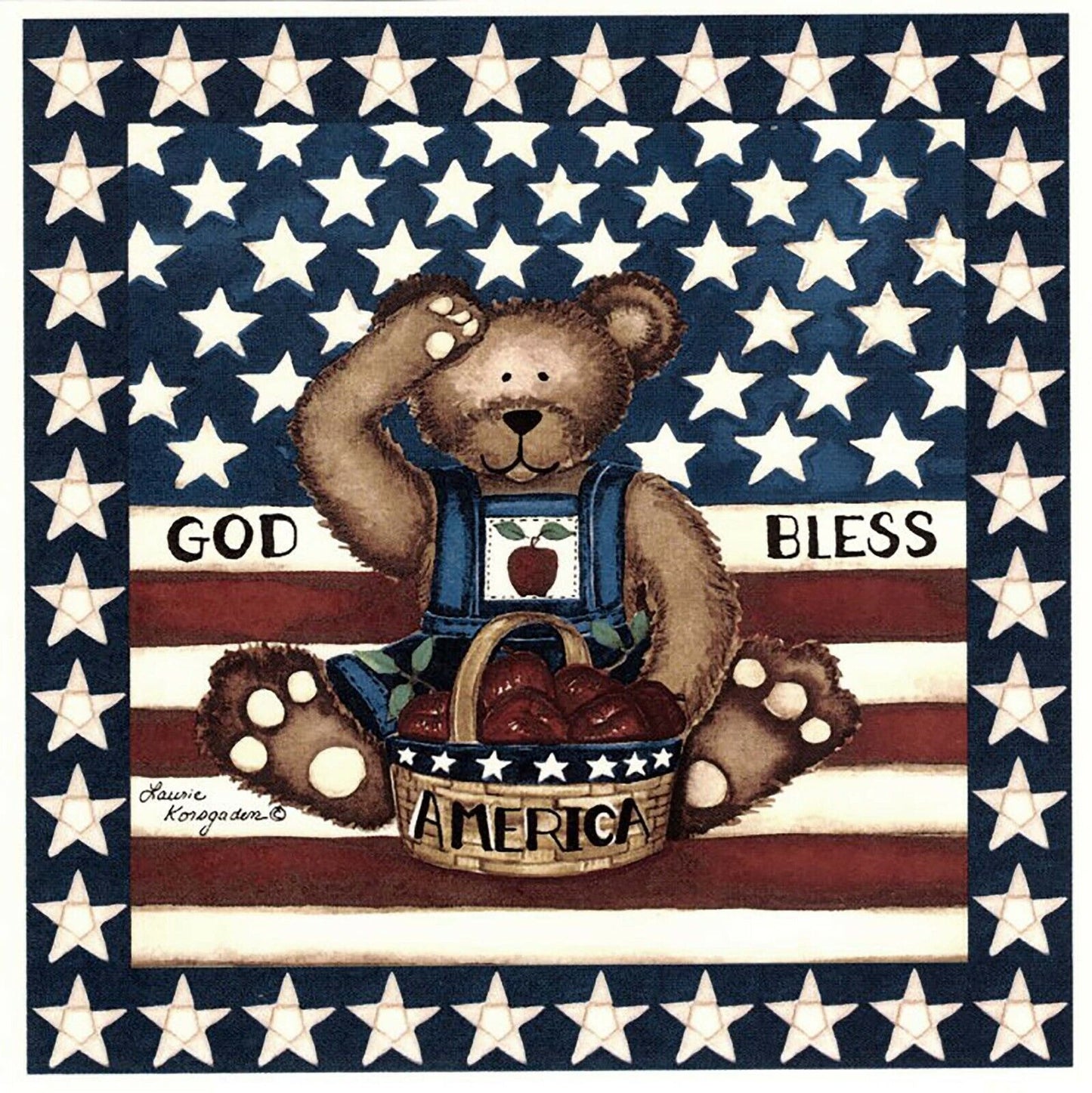 Bear Bless America USA Flag Square Overglaze Waterslide Ceramic Decals