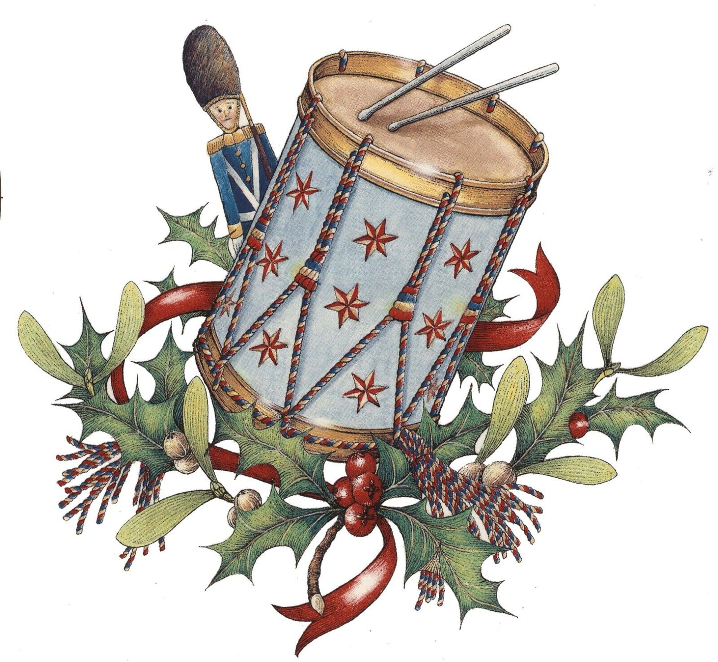 Christmas Victorian Drum Soldier 2 pcs 4" x 3-3/4" Waterslide Ceramic Decals