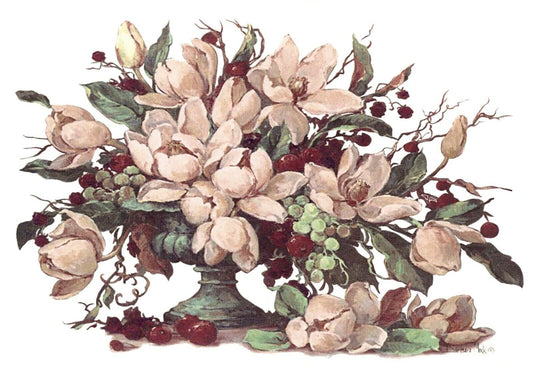 Magnolia White Flowers Grapes Overglaze Waterslide Ceramic Decals