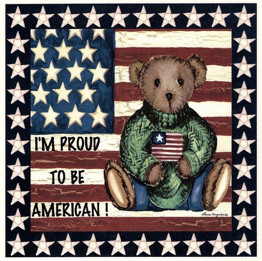 Bear Proud American USA Flag Square Overglaze Waterslide Ceramic Decals