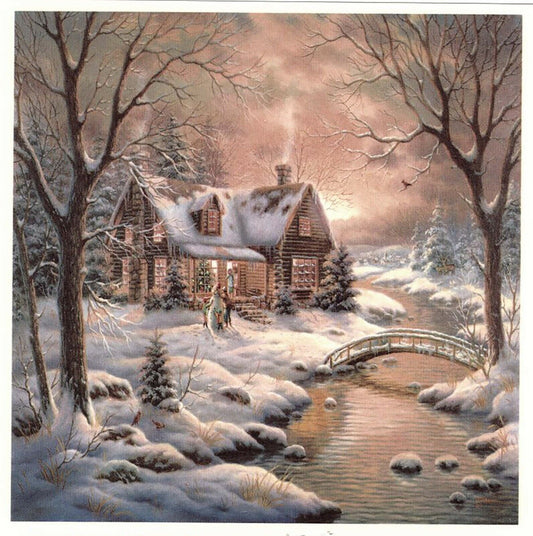 Cabin Snow River Bridge 1 pc 6" X 6" Overglaze Waterslide Ceramic Decal