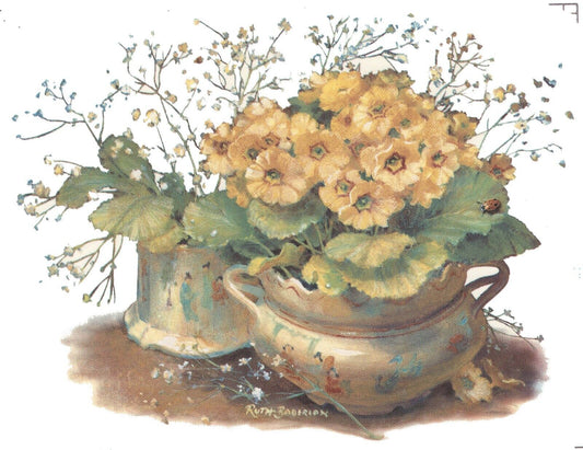 Potted Yellow Primrose Flowers 1 pc 5" X 7" Overglaze Waterslide Ceramic Decal