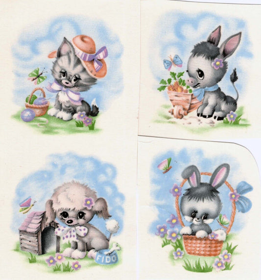 Easter Bunny Rabbit Dog Cat Donkey 3-1/4" X 3" Waterslide Ceramic Decals