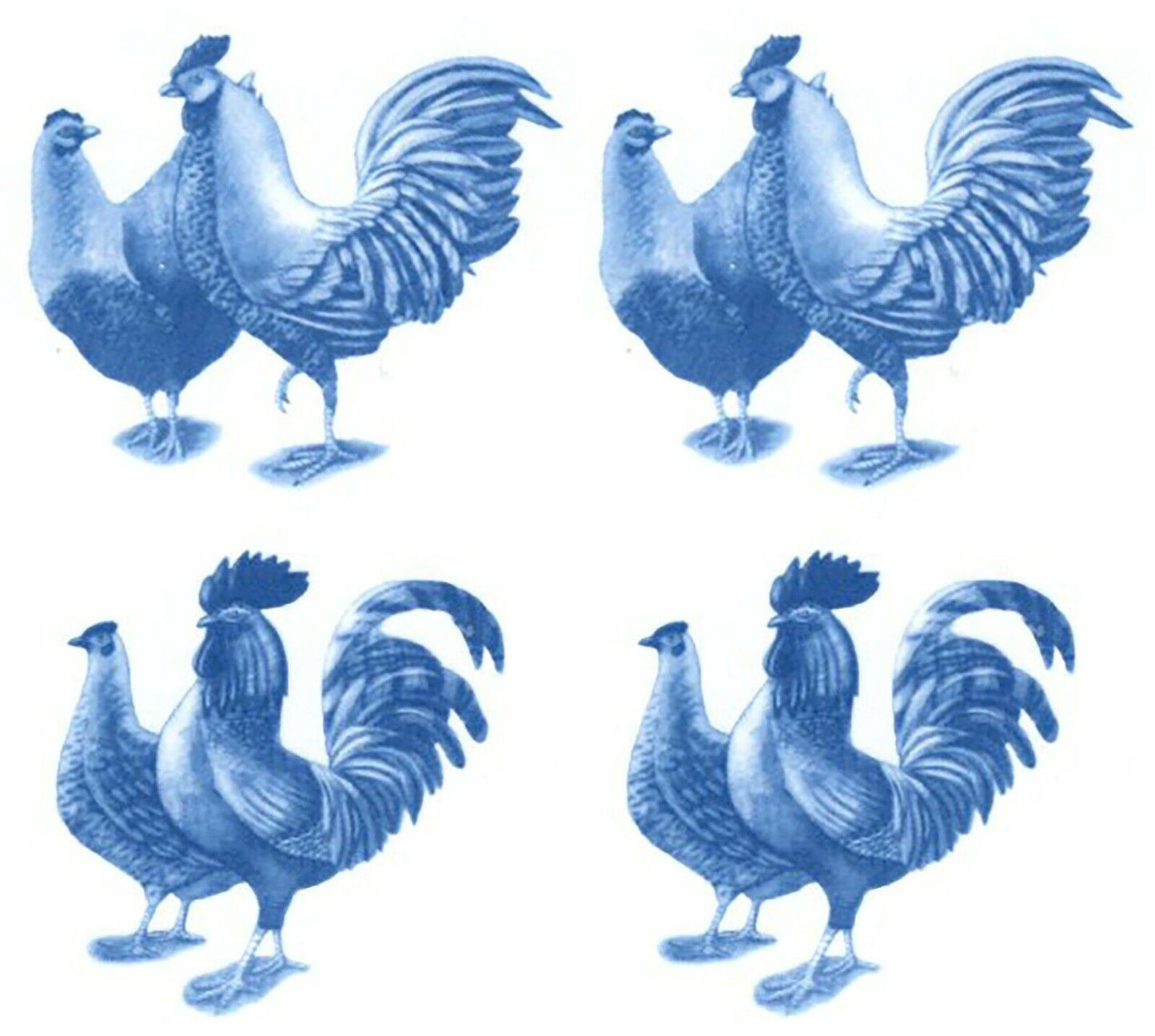 Blue Rooster Chicken Overglaze Waterslide Ceramic Decals
