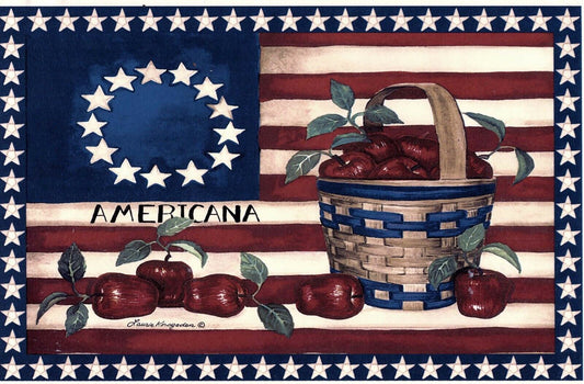 USA Americana Flag Apples Patriotic 11 X 7"  Overglaze Waterslide Ceramic Decal
