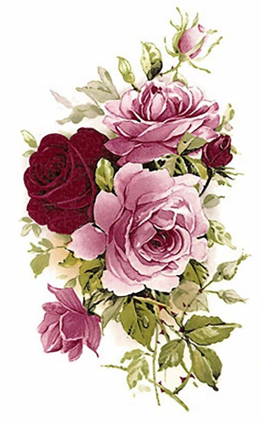 Pink Burgundy Rose Bud Flower  4 pcs 2-1/2"  Waterslide Ceramic Decals