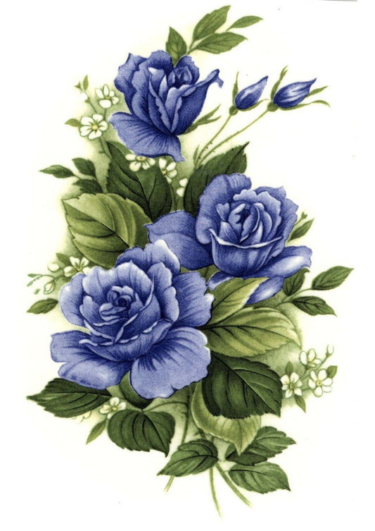 Midnight Blue Rose Flower Spray Overglaze Waterslide Ceramic Decals