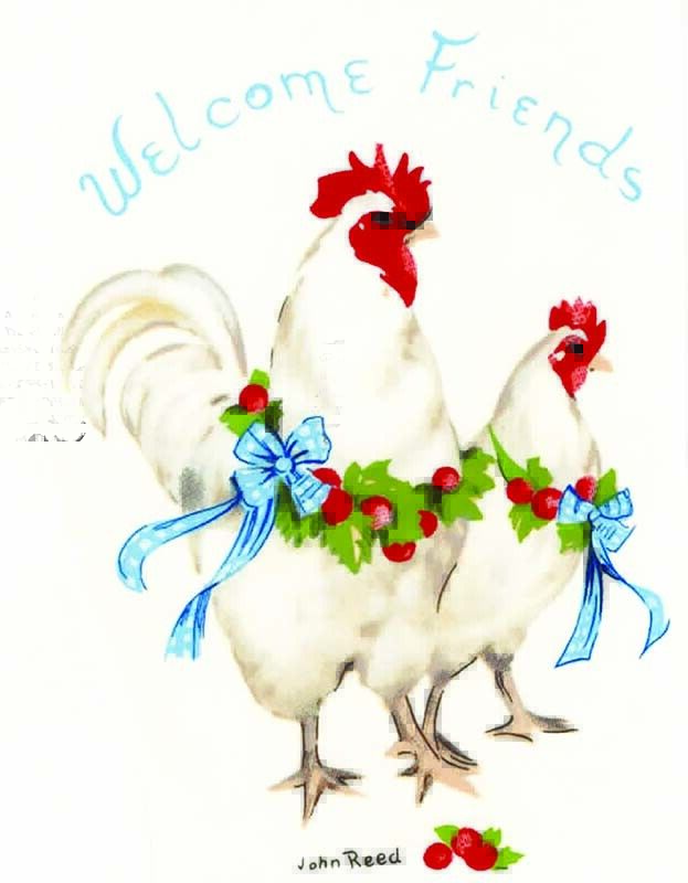 Country Chicken Welcome Friends  4 pcs  2-3/4" X 2"  Waterslide Ceramic Decals
