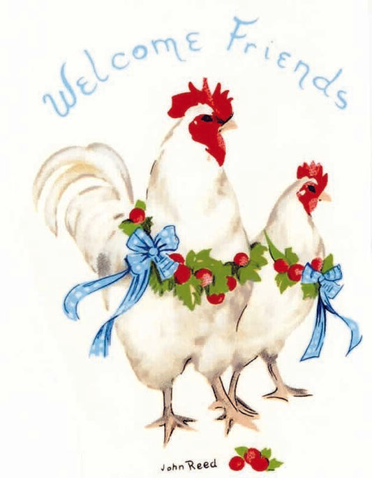 Country Chicken Welcome Friends  4 pcs  2-3/4" X 2"  Waterslide Ceramic Decals