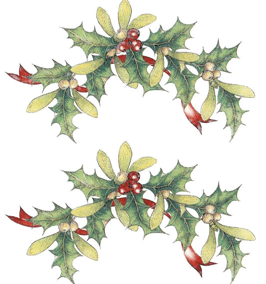 Christmas Green Holly Red Berries Select-A-Size Waterslide Ceramic Decals