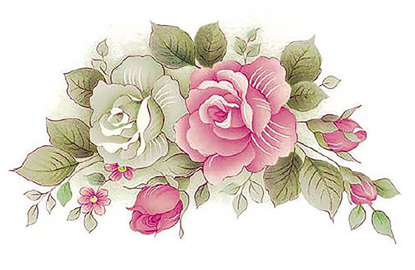 Pink White Rose Spray Flower Overglaze Waterslide Ceramic Decals