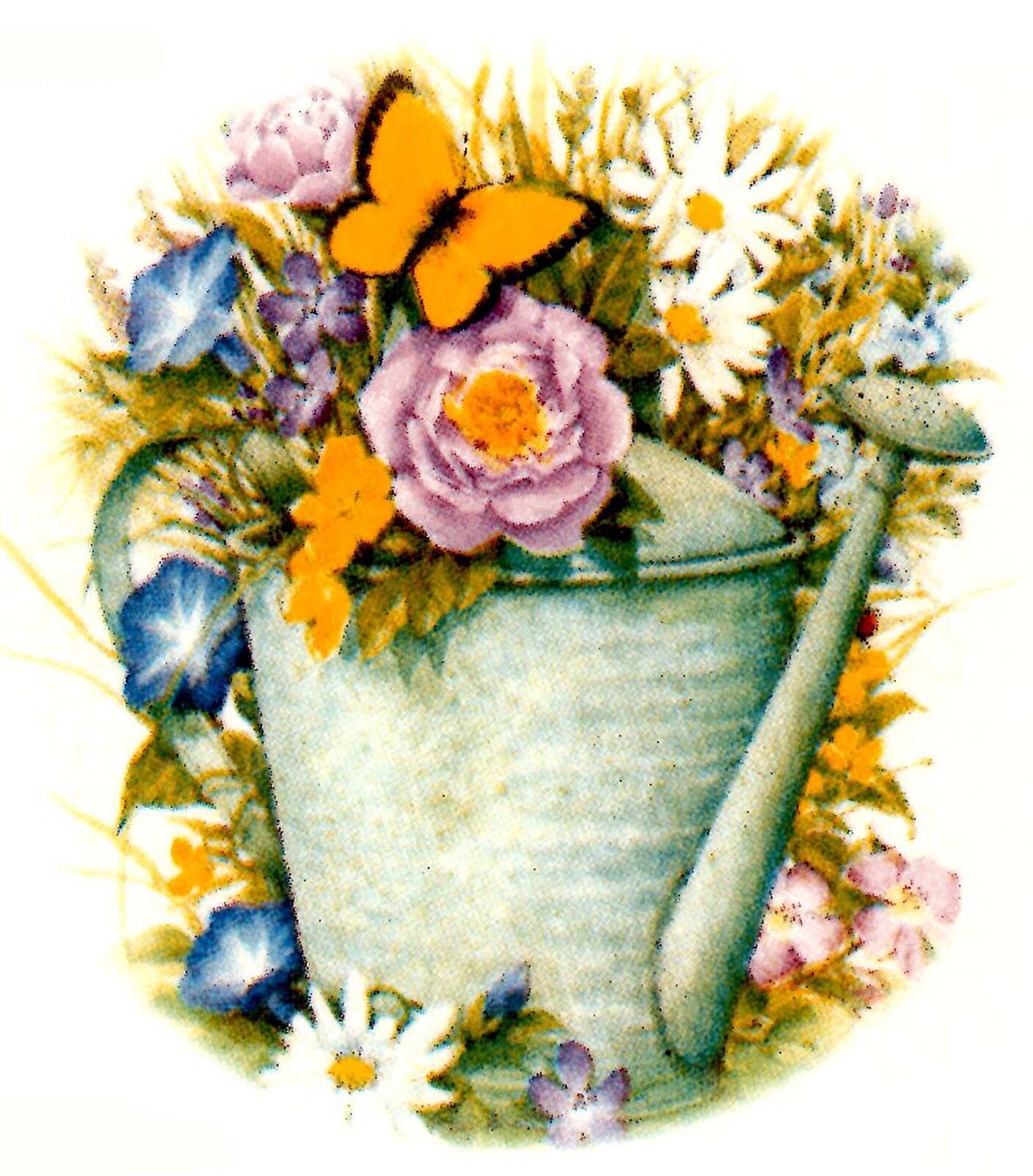 Watering Can Flower Butterfly 2 pcs 3" Overglaze Waterslide Ceramic Decals