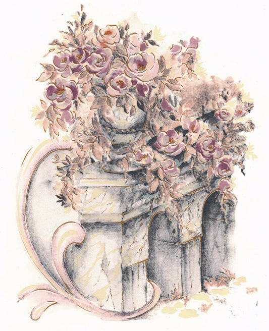 Grecian Column Vase Pink Flowers   1 pc  7"  Waterslide Ceramic Decal