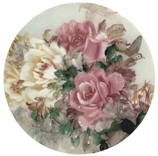 Pink White Roses Flowers Rounds 4 pcs 2.5 Inch Waterslide Ceramic Decals