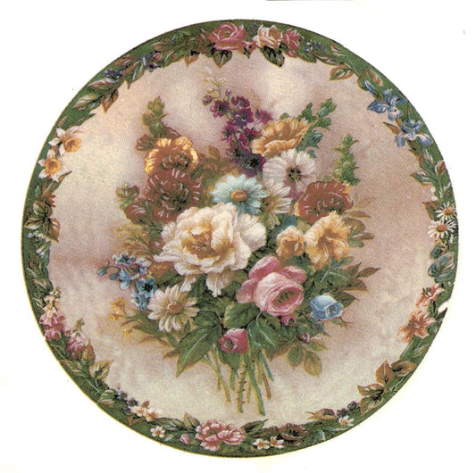Victorian Framed Flower Bouquet Round Overglaze Waterslide Ceramic Decals