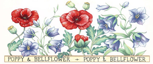 Red Poppy Blue Bellflower Mugwrap 7.5 X 3.25" Overglaze Waterslide Ceramic Decal