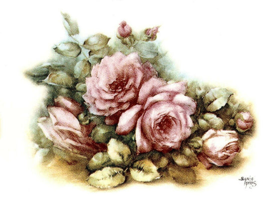 Pink Table Roses 4 pcs  3" X 2-1/2" Waterslide Ceramic Decals