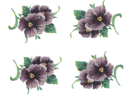 Purple Pansy Flower Bits 28 pcs 7/8" X 5/8" Overglaze Waterslide Ceramic Decals