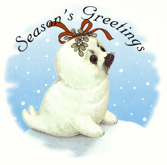Season's Greetings Baby Seal Baby Bird 7.5" Overglaze Waterslide Ceramic Decal