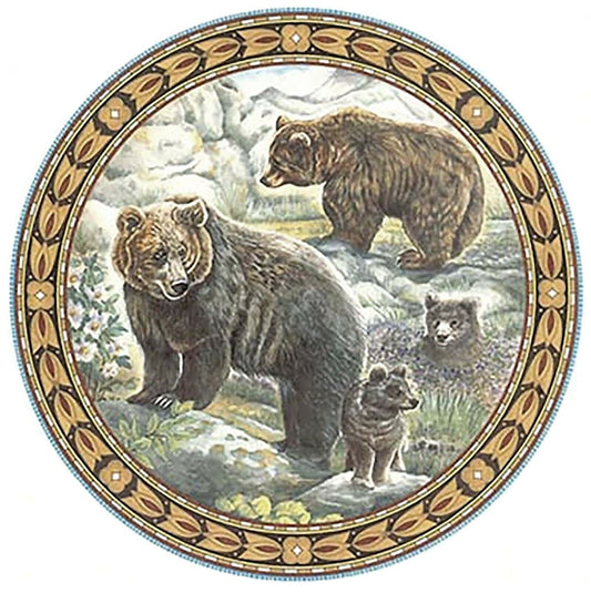 Framed Brown Bear Family 2 pcs  3-3/4" Waterslide Ceramic Decals