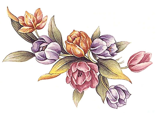Pink Purple Tulip Flowers 3 pcs 4.25 x 2.25 Inch Overglaze Waterslide Ceramic Decals