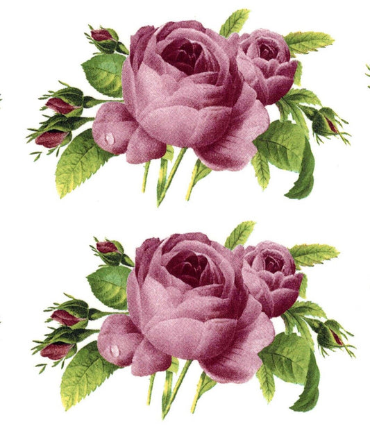 Pink Rose Flower   4 pcs 3" X 1-5/8"  Waterslide Ceramic Decals