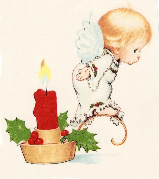 Christmas Angel red Candle Holly Berries 3 pcs 3-1/4" Waterslide Ceramic Decals