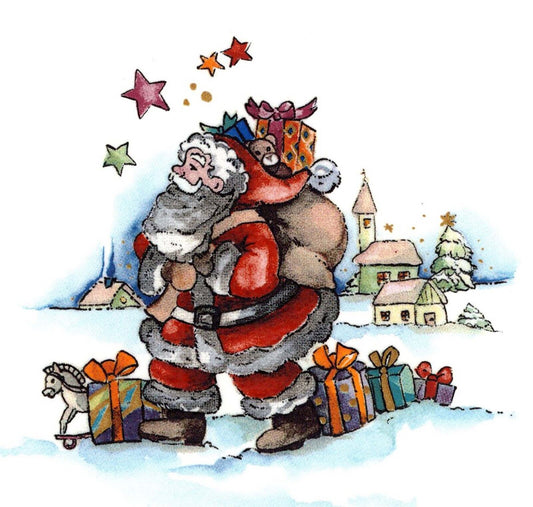 2 Santa Claus Snow Stars 3" X 3-1/4" Overglaze Waterslide Ceramic Decals