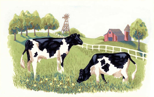 Cows Farm Barn Windmill 2 pcs 7" X 4-1/4" Overglaze Waterslide Ceramic Decals