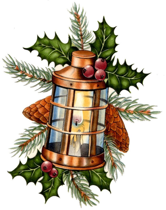 Christmas Vintage Lantern Holly Berry Select-A-Size Waterslide Ceramic Decals