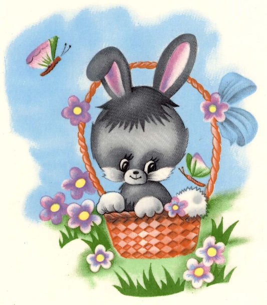 Bunny Basket Butterfly Flower 1 pc 4-3/4" X 4" Waterslide Ceramic Decal