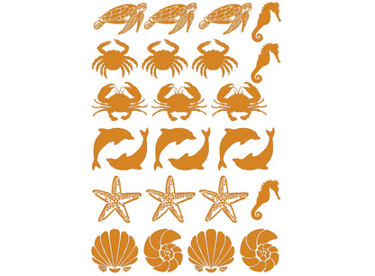 Sea Crab Turtle Dolphin 25 pcs 1 Inch 22k Gold Fused Glass Decals