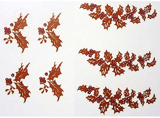 Christmas Gold Holly Leaves Red Berries Ceramic Decals 1100