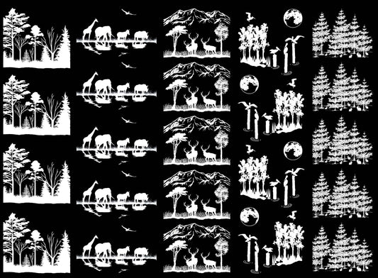 Wildlife Scenes 23 pcs White Fused Glass Decals