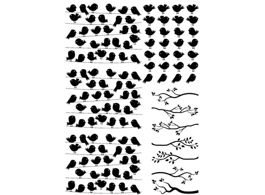 Birds on Branches 50 pcs Black Fused Glass Decals