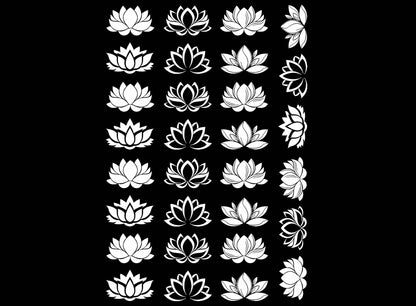 Lotus Flower 30 pcs 3/4 Inch White Fused Glass Decals