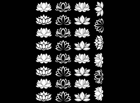 Lotus Flower 30 pcs 3/4 Inch White Fused Glass Decals