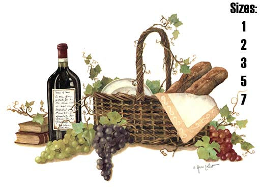 Basket of Romance Wine Grapes Bread Ceramic Decals 130