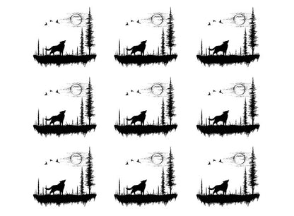 Moon Valley Wolf Pine Trees 18 pcs 1" Black Fused Glass Decals