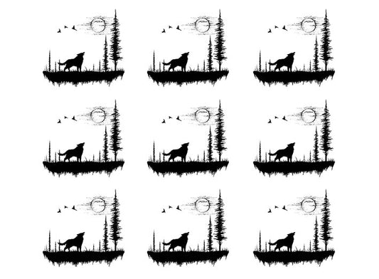 Moon Valley Wolf Pine Trees 18 pcs 1" Black Fused Glass Decals