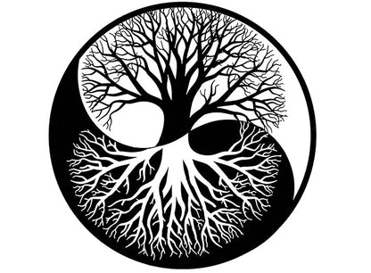 Yin Yang Tree Circle 2 pcs 4" Black Fused Glass Decals